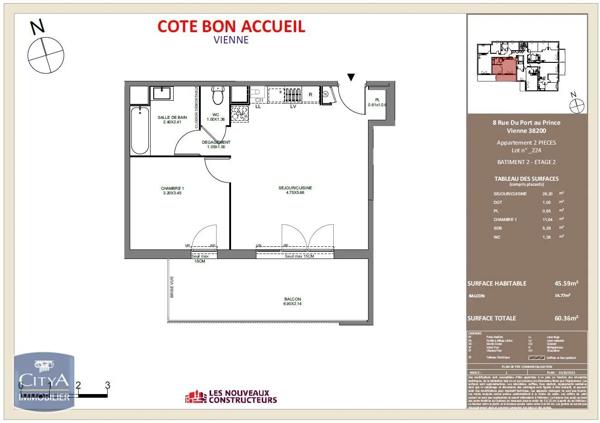 Appartement à louer 2 pièces 45.59m² Vienne (38200)