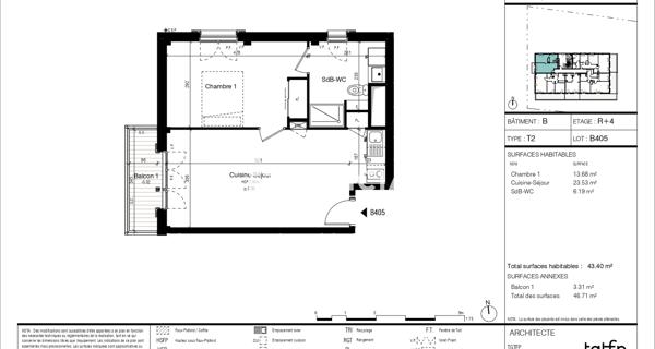 Location Appartement 2 pièces 43.4 m² - La Riche 37520