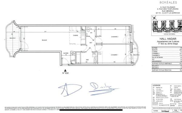 Appartement à vendre    3 pièces • 72 m2 Clichy