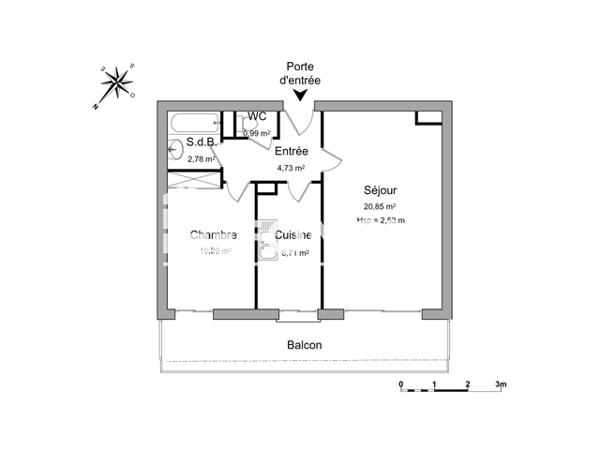 Location Appartement 2 pièces 46.45 m² - PAUL DUKAS Caen 14000