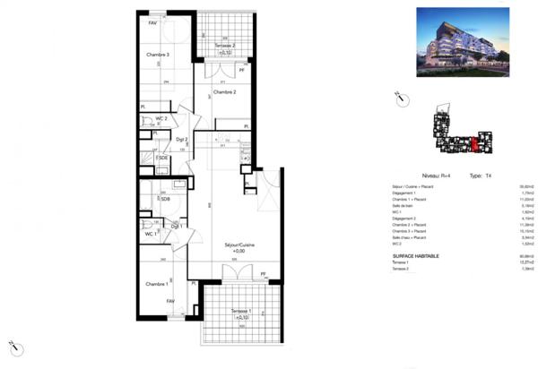 T4 lumineux avec  double terrasse , Avenue du Président Wilson, Béziers