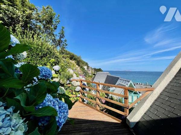 TRESTIGNEL, Vue mer et plage a pied.
Que ce soit de la véranda, de la cuisine, des 3 chambres ...