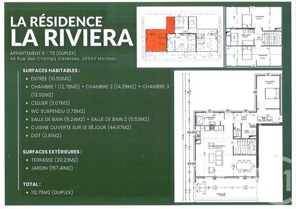Appartement à vendre  4 pièces - 112,75 m2 MORTEAU - 25