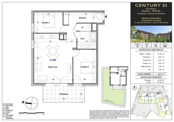 Appartement T3 à vendre  3 pièces - 63,11 m 2   FAVERGES SEYTHENEX  - 74