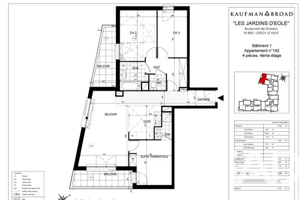 Appartement à vendre 4 pièces 83,68 m² Cergy