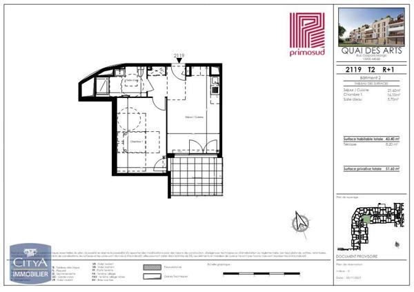 Appartement à louer 2 pièces 43.4m²