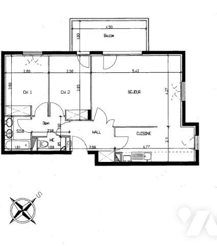 Appartement 3 pièces 64m², stationnement privatif