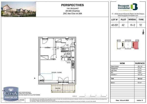 Appartement à louer 2 pièces 50.4m²