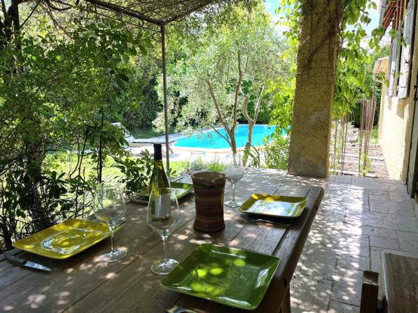 Centre d'Eyguières belle villa de plain pied de 150 m2, familiale et économe DPE AA, rénovée, 4 chambres + dépendance, terrain clos de 900m2 , piscine et garage.