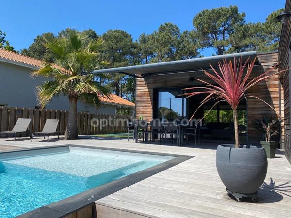 CAZAUX (33260) – MAISON CONTEMPORAINE – 5 SUITES PARENTALES – PISCINE – PROPRIÉTÉ DU CANAL – SANS VIS-À-VIS – GARAGE