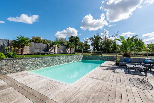Lumineuse contemporaine de plain-pied avec piscine et spa