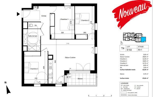 Givors T4 81.90m² terrasse 5.70 m²