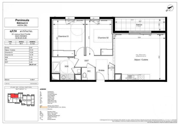 appartement à vendre  3 pièces - 65,51 m2 ARZON - 56