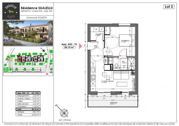 Appartement T2 à vendre  2 pièces - 38,15 m2 OLETTA - 202
