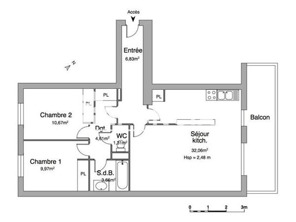 Location Appartement 3 pièces 69.11 m² - 447 AVENUE DU MEDOC Bruges 33520