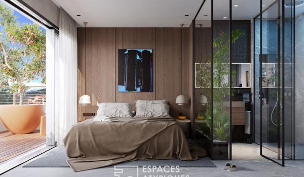 Penthouse avant-gardiste, terrasse, vue mer, commerces à pied