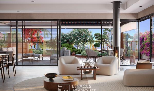 Penthouse avant-gardiste, terrasse, vue mer, commerces à pied