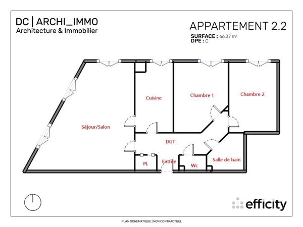 Appartement 3 pièces - 68 m² Exclusivité efficity