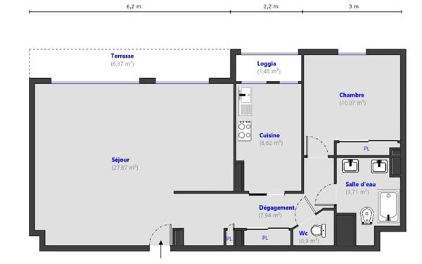 Appartement à vendre    2 pièces • 57 m2 Nice