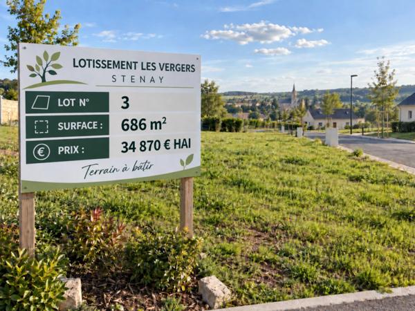 Stenay 55700 terrain à bâtir viabilisé 686 m² Lot n° 3   |   Lotissement Les Vergers   |   34 870 € honoraires inclus