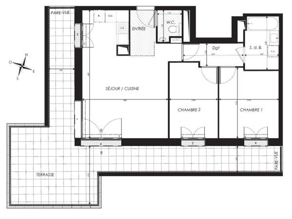 appartement T3 à vendre COURBEVOIE (92), surface habitable 70.68 m2 + terrasse 40.020 m2 + 1 park + cave.