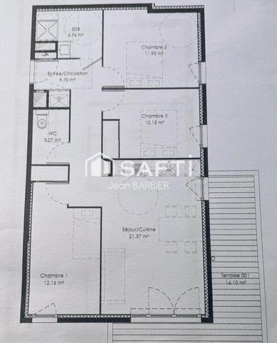 Situé a Toulon Ouest, dans une résidence moderne et sécurisée, appartement de type 4 de 73m² avec terrasse de 16m²,  jardin de 93m² et place de stationnement en sous sol .