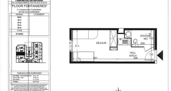 À vendre Studio 19.77 m² - Villeurbanne 69100