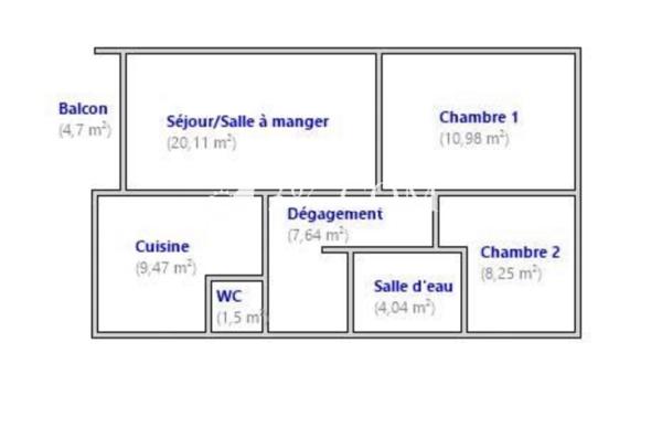Appartement 3 pièce(s) 2 chambre(s) 66 m²