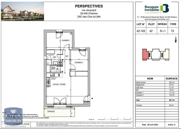 Appartement à louer 3 pièces 60.7m²