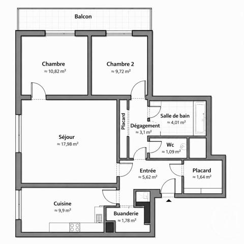 Appartement F3 à vendre  3 pièces - 69 m 2   PARIS  - 75018