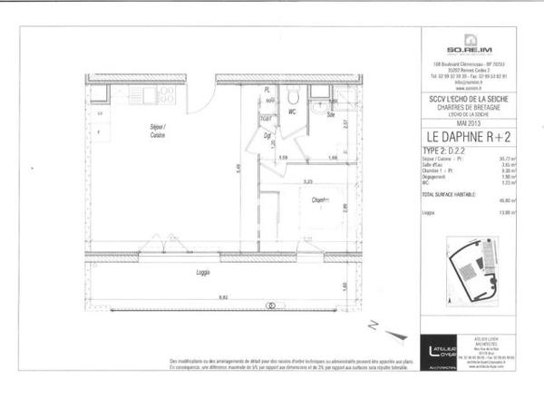 Location Appartement 2 pièces 46.8 m² - 22 RUE DES FRERES BUHLER Chartres-de Bretagne 35131