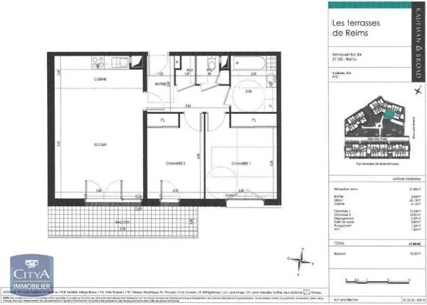 Appartement à louer 3 pièces 67.85m² Reims (51100)