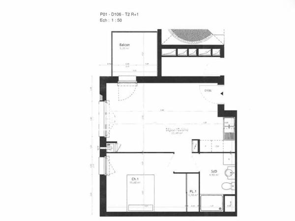 Location Appartement 2 pièces 40.17 m² - RESIDENCE LE TRIANGLE DES LUMIERES Le Havre 76620