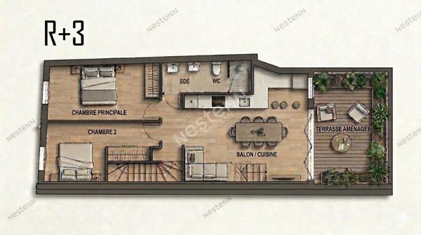 Puteaux : Quartier Colline, Duplex en dernier étage avec Terrasse et Cave