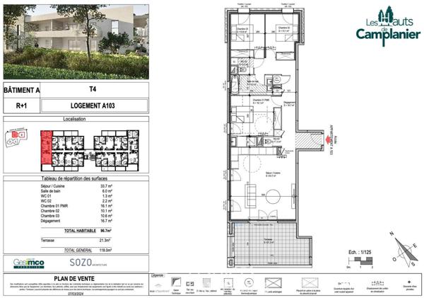 Appartement P4 avec terrasse, jardin, garages et ascenseur quartier Camplanier