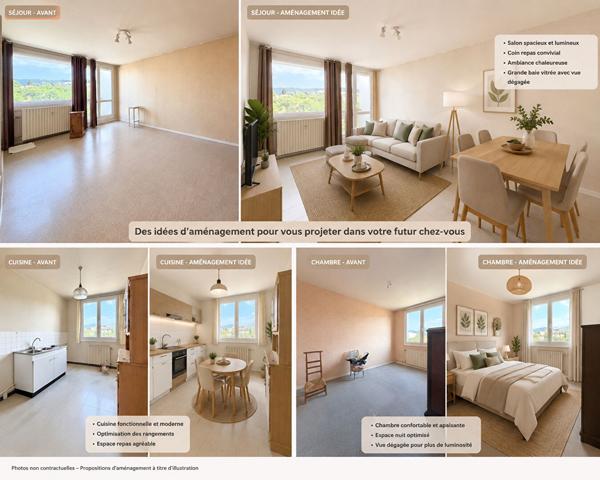Appartement T2 de 54 m²  Dernier étage  Lumineux  Parking privé