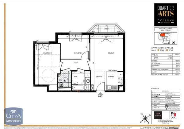Appartement à louer 3 pièces 56.7m²