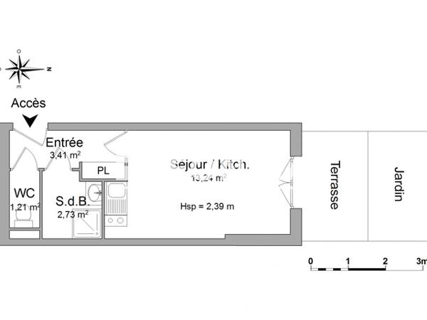 Location Studio meublé 20.59 m² - RUE LA FEE La Rochelle 17000