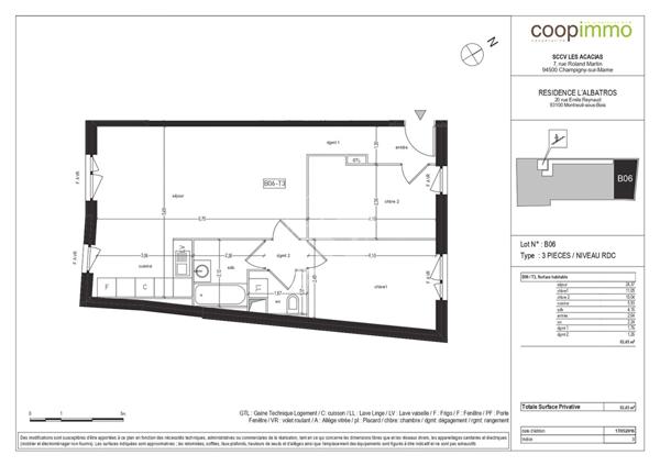 Appartement Montreuil 3 pièce(s) 63,01 m² avec place de parking en sous-sol et  grand local vélo