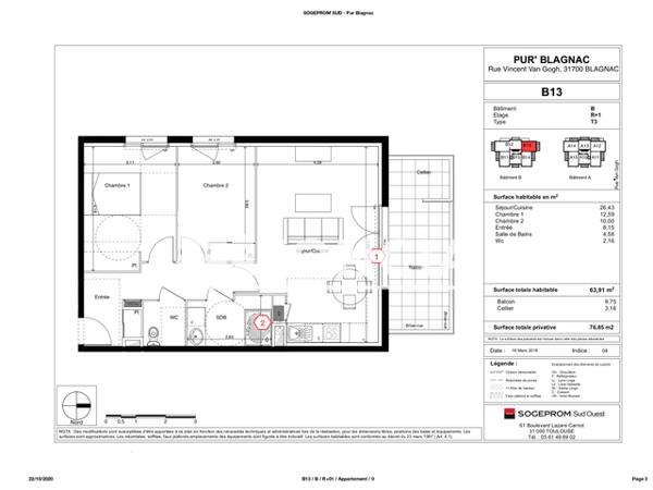 Location Appartement 3 pièces 63.91 m² - RUE VINCENT VAN GOGH Blagnac 31700