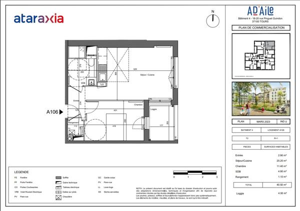 Appartement Tours 2 pièce(s) 40.5 m2
