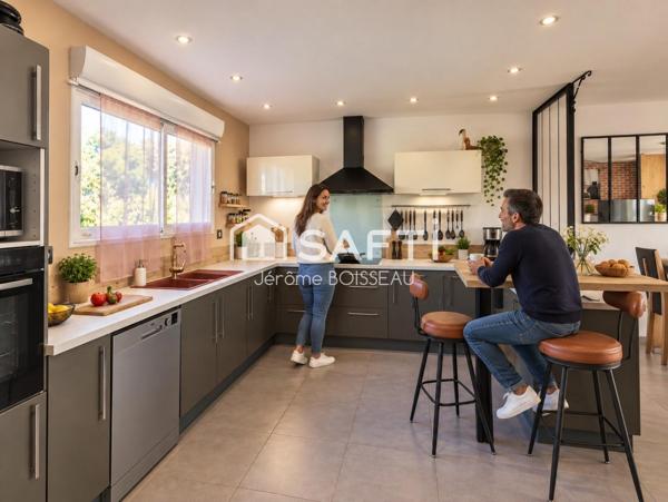 Maison familiale de plain-pied – 130 m² – 4 chambres – Terrain 705 m² – Garage indépendant