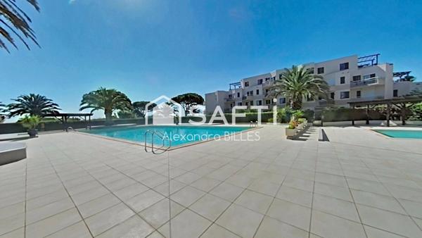 Front de mer – Studio cabine rénové avec vue mer, terrasse, piscine et accès direct à la plage