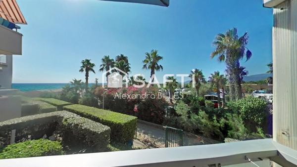 Front de mer – Studio cabine rénové avec vue mer, terrasse, piscine et accès direct à la plage