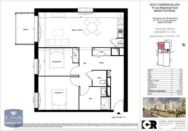 Appartement à louer 3 pièces 70.7m² Poitiers (86000)
