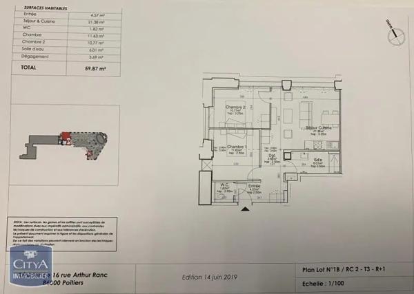 Appartement à louer 3 pièces 59.87m²