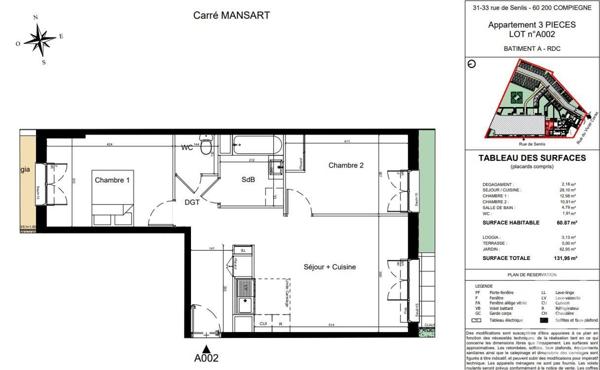 Appartement F3 à vendre  3 pièces - 60,87 m2 COMPIEGNE - 60