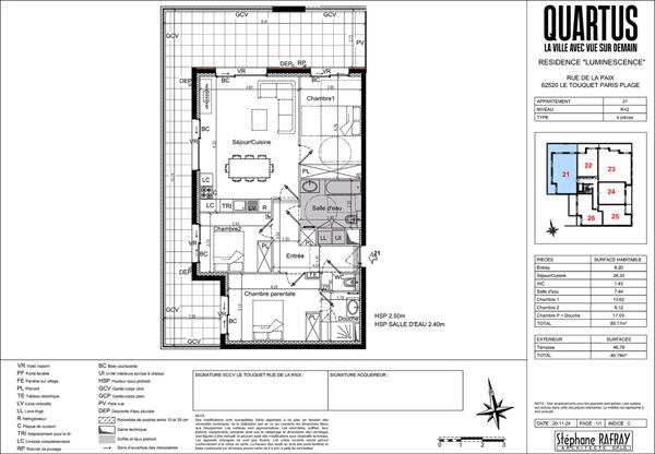 Appartement 4 pièces 85,17 m² + terrasse 46,79 m²