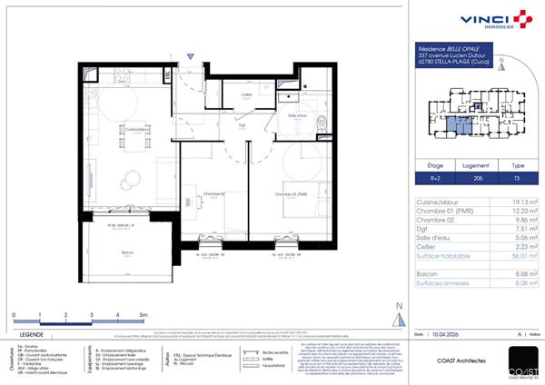 Appartement Stella Plage 3 pièces 56m² + balcon sud 8m²