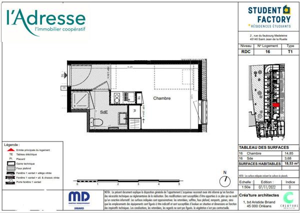 STUDIO RESIDENCE ETUDIANTE 18.53m²